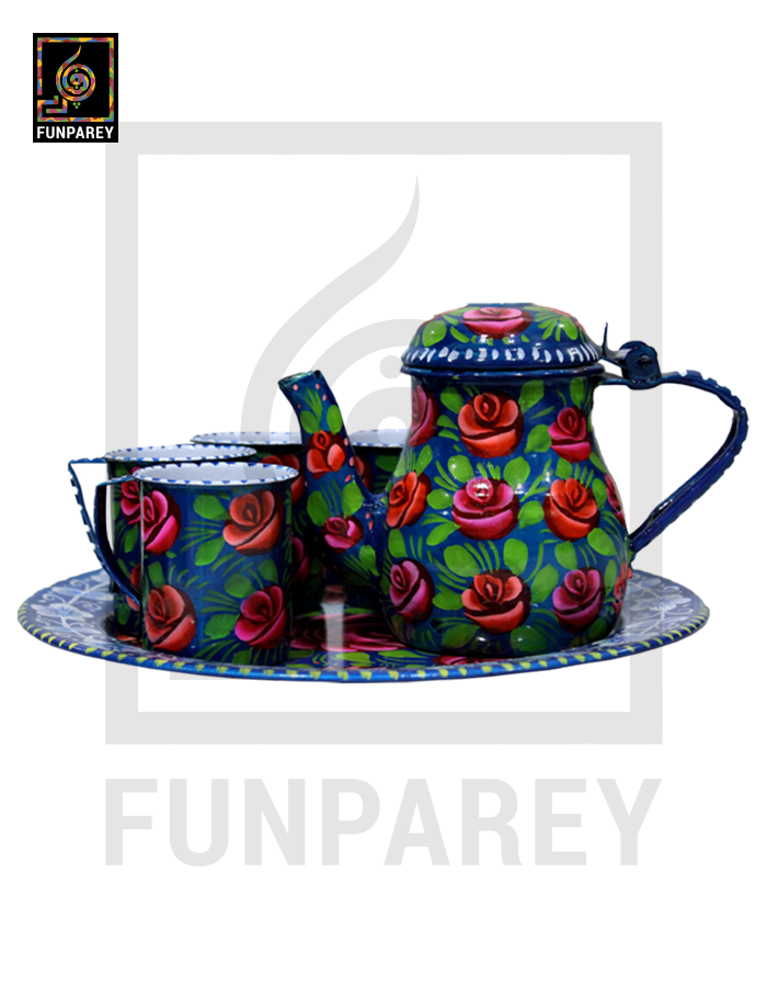 Tamchini Chainak Set (Truck Art Enamelware Tea Set) - Blue