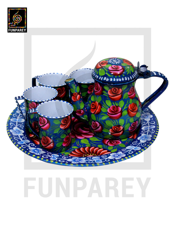 Tamchini Chainak Set (Truck Art Enamelware Tea Set) - Blue