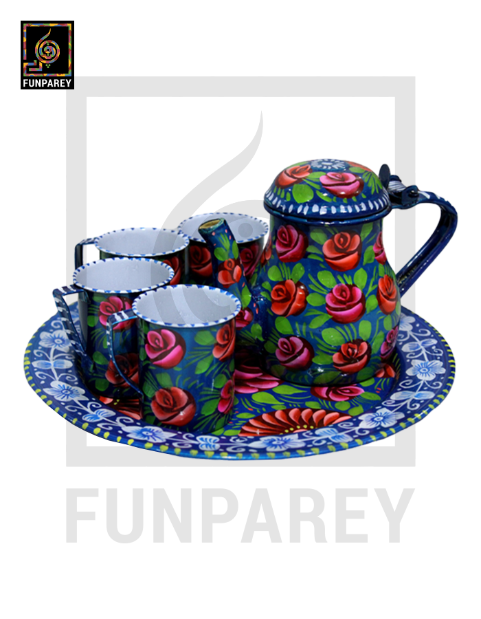 Tamchini Chainak Set (Truck Art Enamelware Tea Set) - Blue