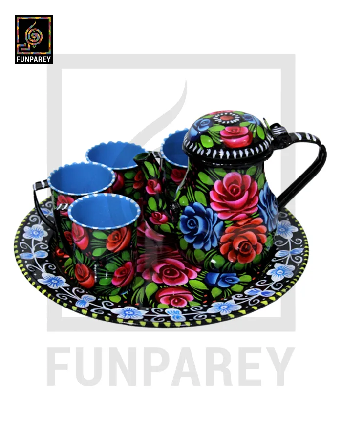 Tamchini Chainak Set (Truck Art Enamelware Tea Set) - Black