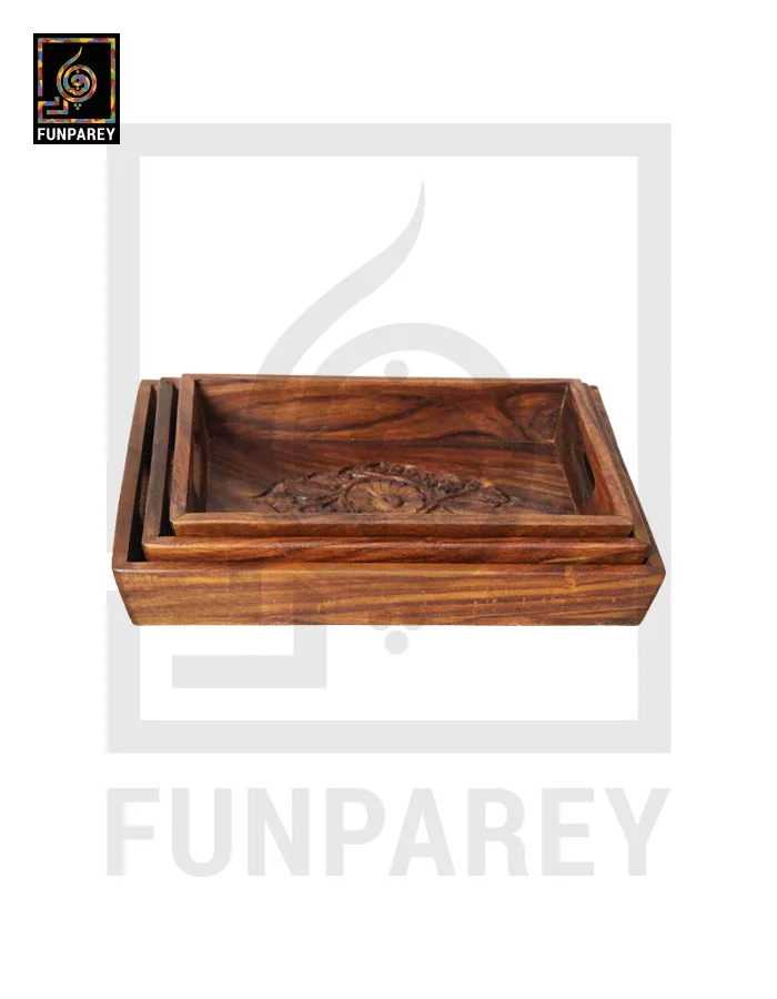 Wooden Tray Set Distinct Carving