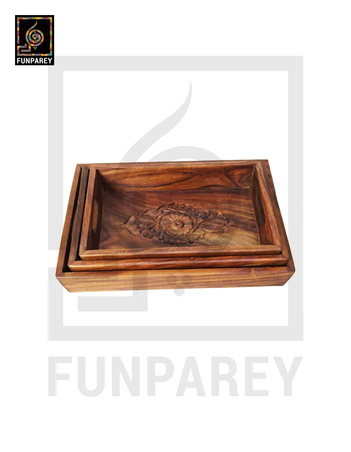 Wooden Tray Set Distinct Carving