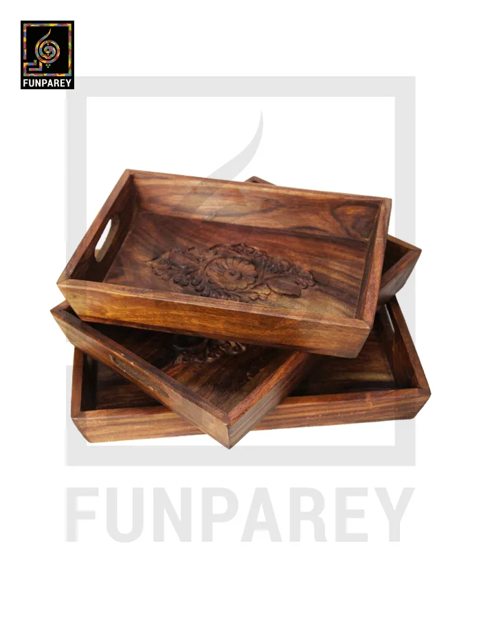 Wooden Tray Set Distinct Carving
