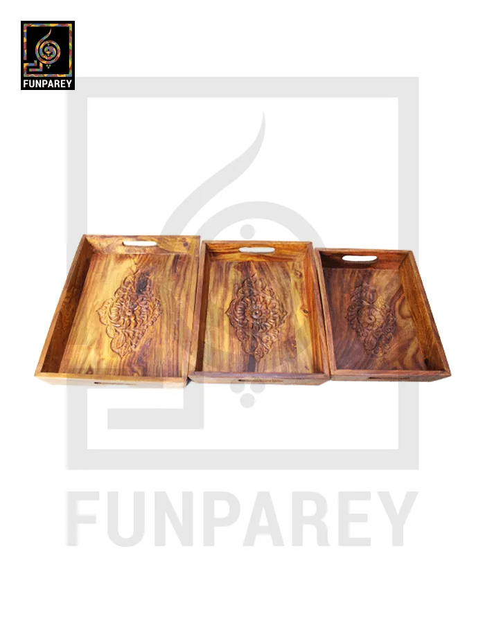 Wooden Tray Set Distinct Carving