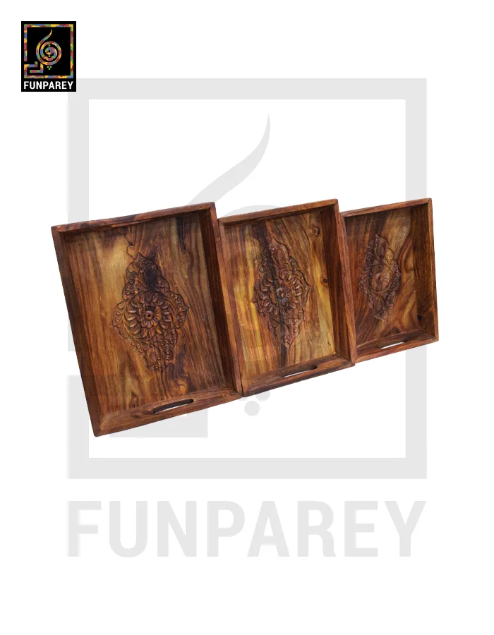 Wooden Tray Set Distinct Carving