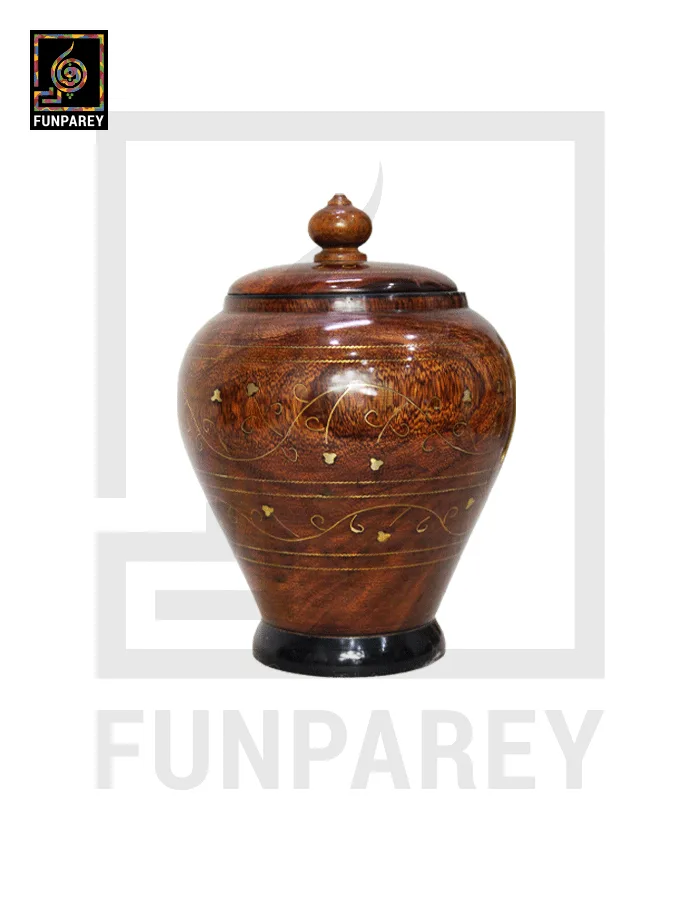 Smooth Wooden Candy Jar 9" with Brass Work