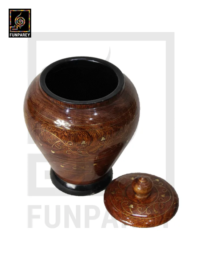 Smooth Wooden Candy Jar 9" with Brass Work