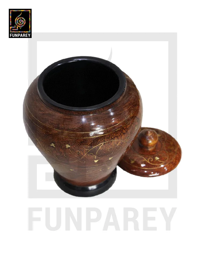 Smooth Wooden Candy Jar 9" with Brass Work