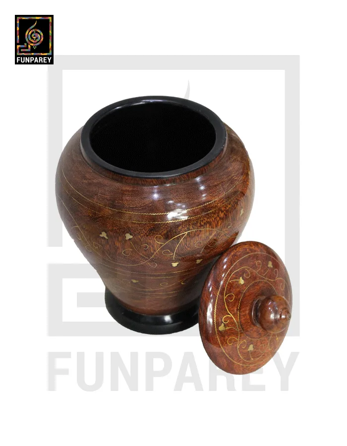 Smooth Wooden Candy Jar 9" with Brass Work