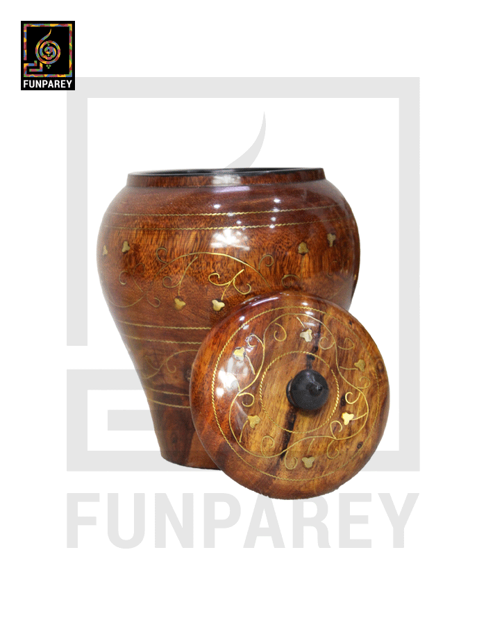 Smooth Wooden Candy Jar 6" with Brass Work