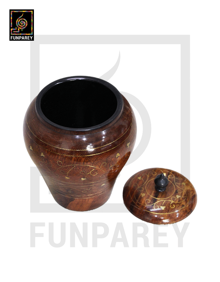 Smooth Wooden Candy Jar 6" with Brass Work