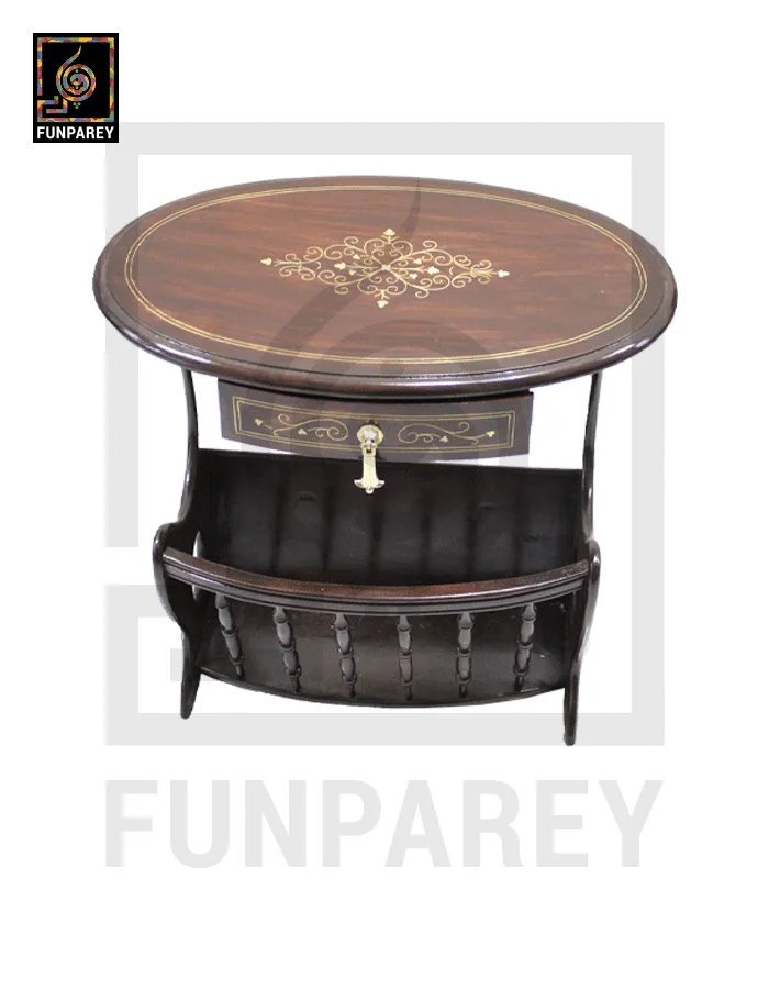 Handmade Wooden Magazine Table 20″ With Brass Work