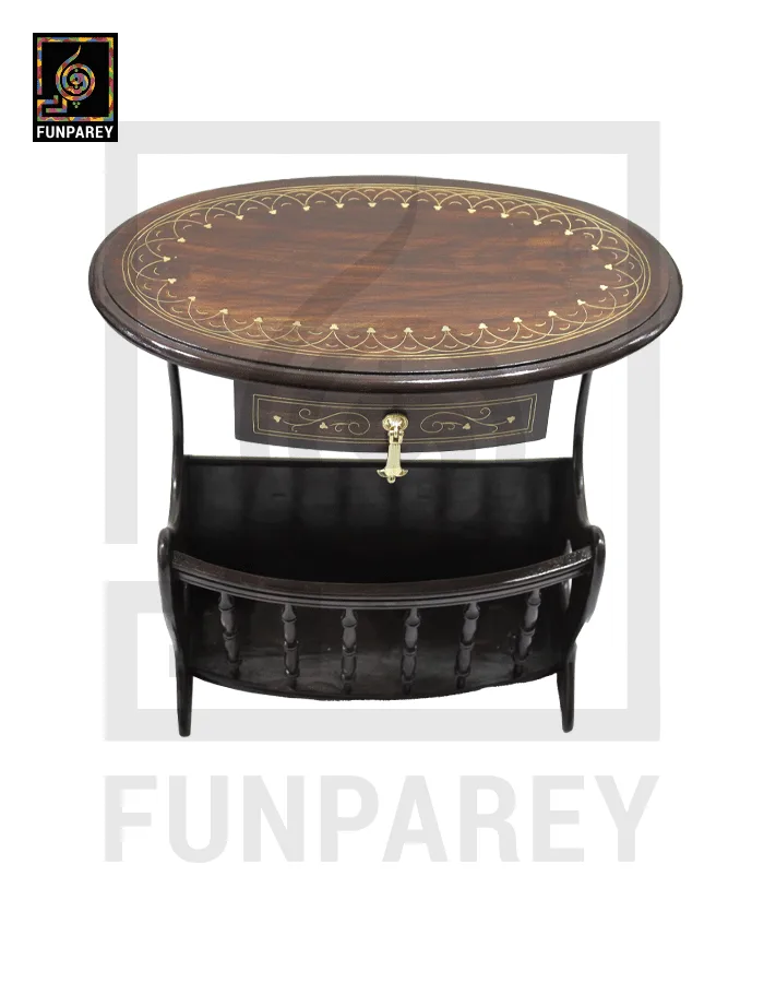 Handmade Wooden Magazine Table 20″ With Brass Work
