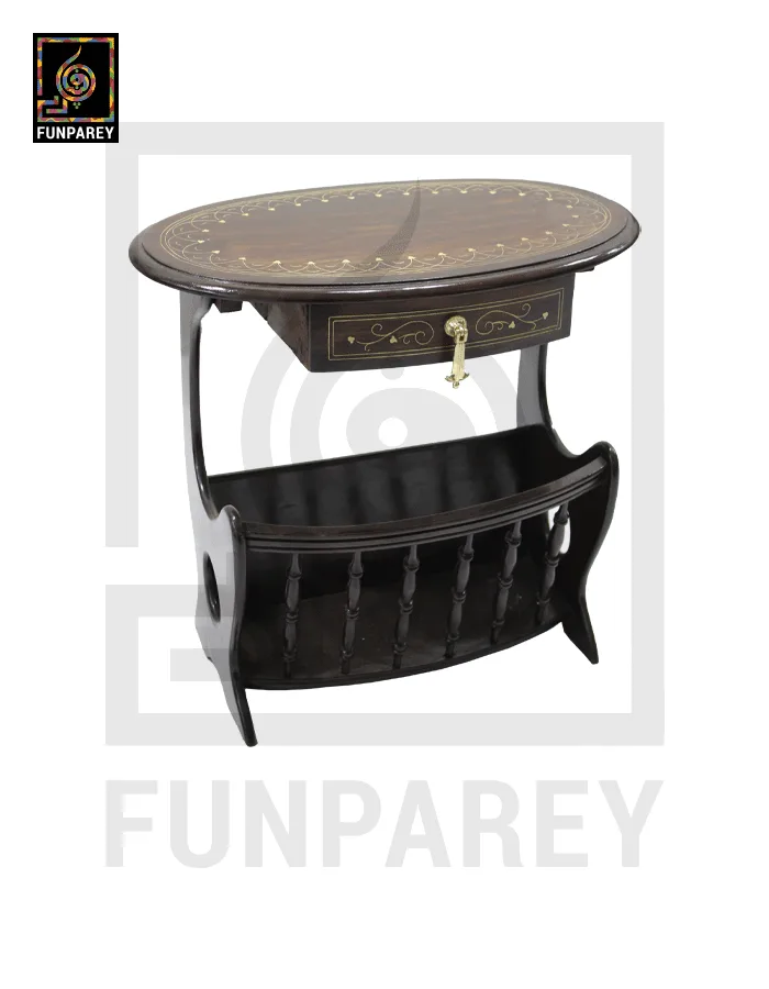 Handmade Wooden Magazine Table 20″ With Brass Work