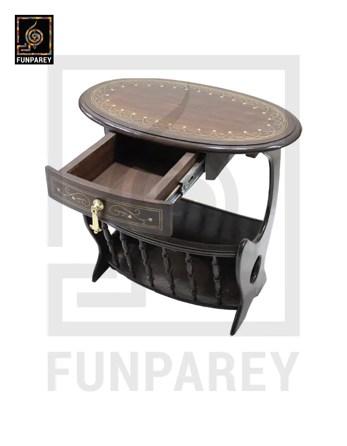 Handmade Wooden Magazine Table 20″ With Brass Work