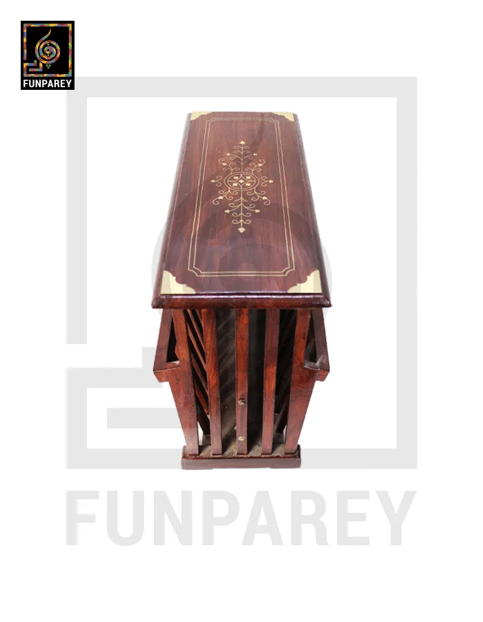 Handmade Wooden Magazine Rack 20" Rectangular with Brass Work