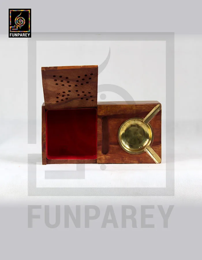 Handmade Wooden Flat Ashtray With Compartment
