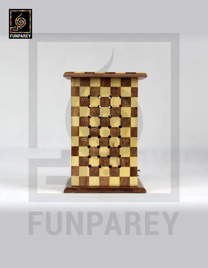 Hand Carved Wooden Lamp Large With Chequered Design