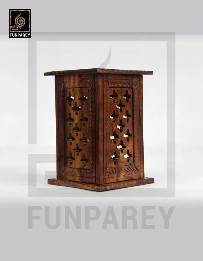 Hand Carved Large Wooden Lamp With Flat Head