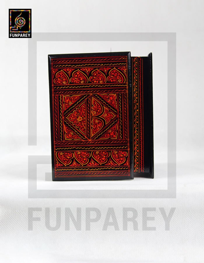 Wooden Jewelry Box 8/5 with Nakshi Art Red