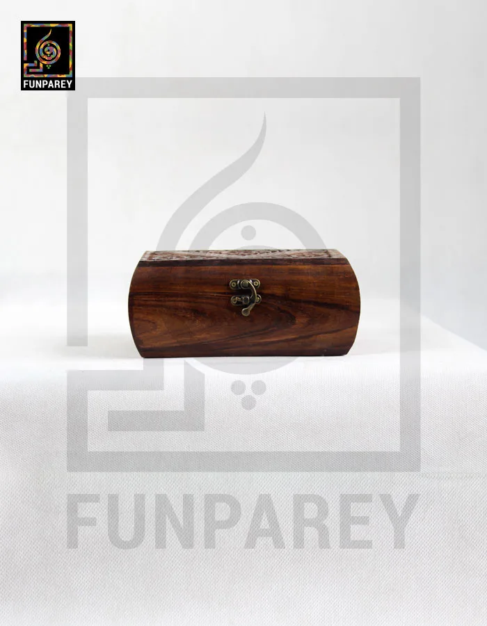 Hand Carved Wooden Jewelry Box 8/5 With Rounded Sides