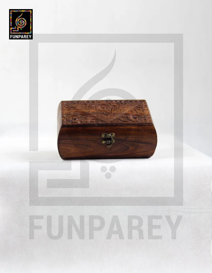 Hand Carved Wooden Jewelry Box 8/5 With Rounded Sides