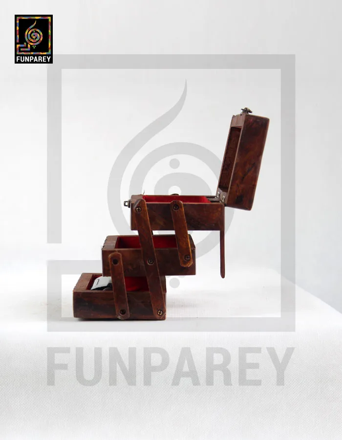 Hand Carved Wooden Cantilever Jewelry Box 4/6