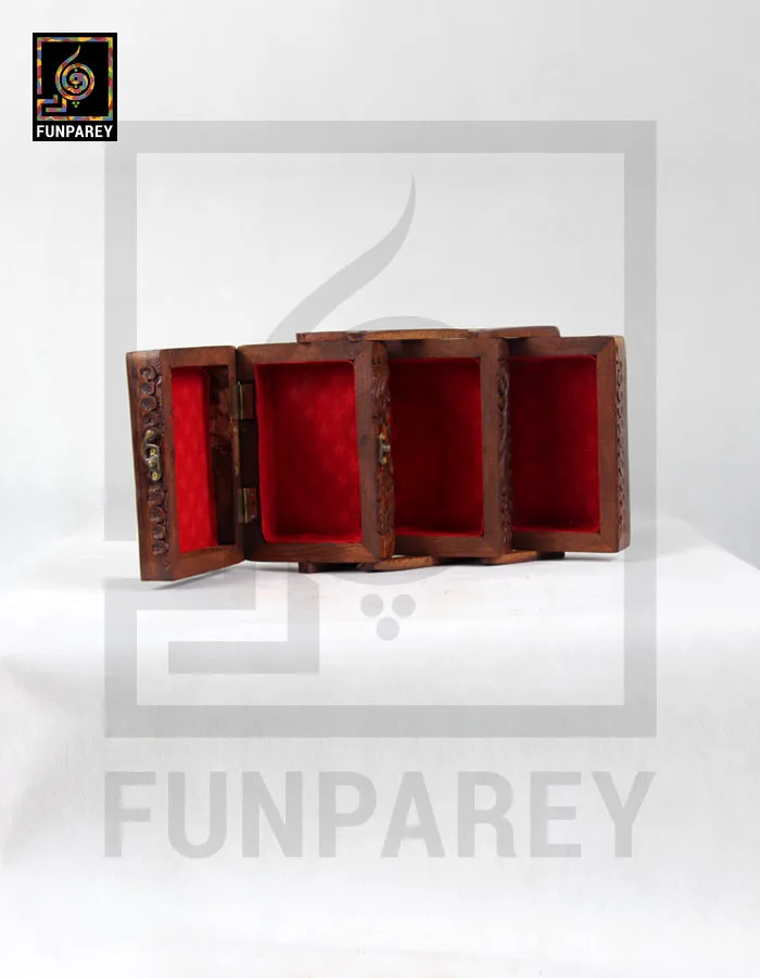 Hand Carved Wooden Cantilever Jewelry Box 4/6