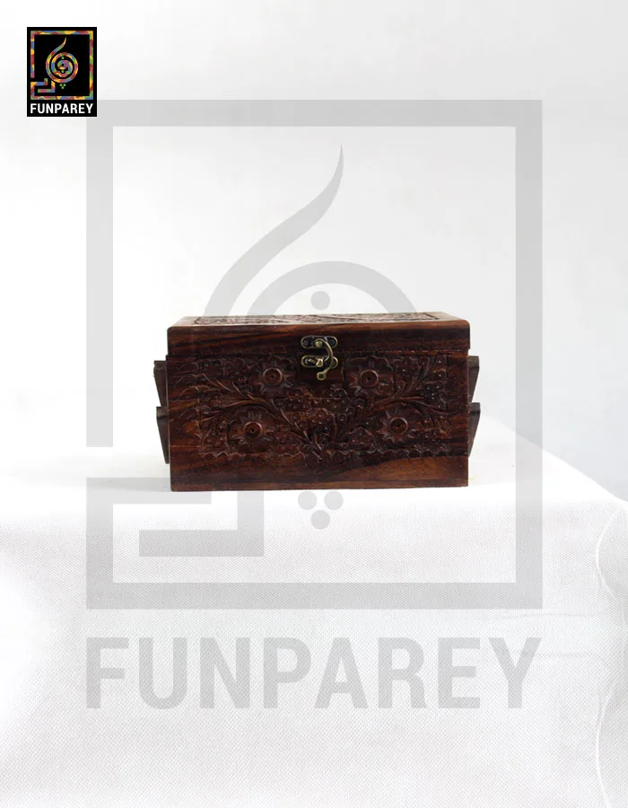 Hand Carved Wooden Cantilever Jewelry Box 6/9