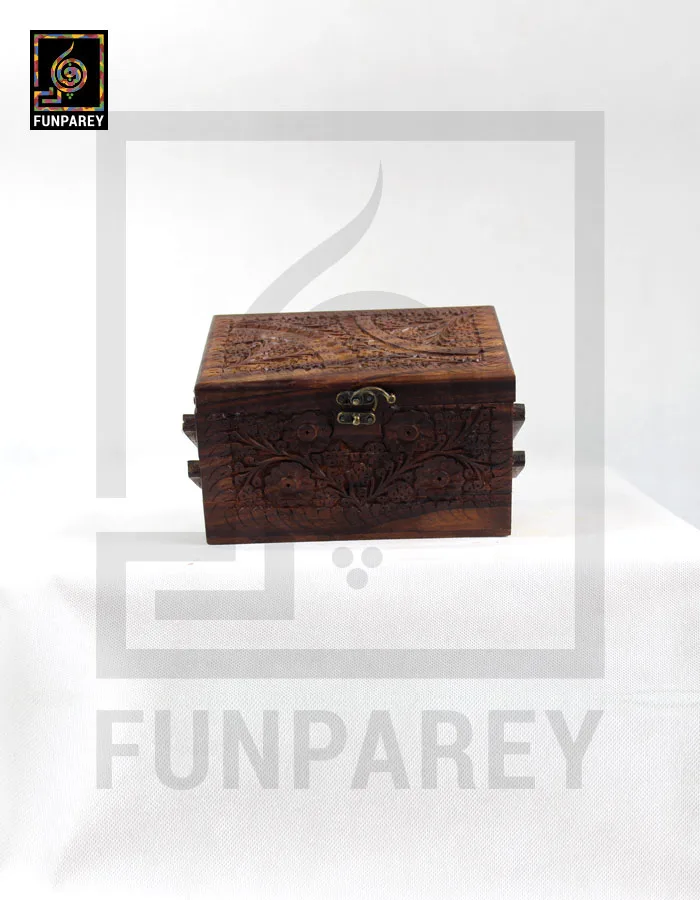 Hand Carved Wooden Cantilever Jewelry Box 6/9