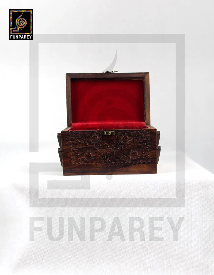 Hand Carved Wooden Cantilever Jewelry Box 6/9