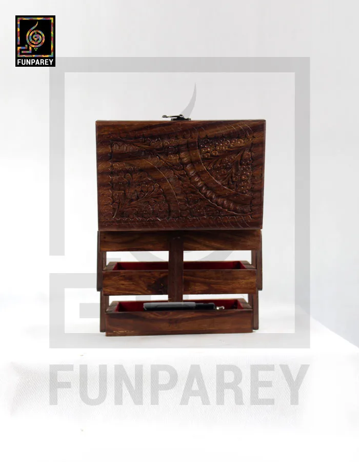 Hand Carved Wooden Cantilever Jewelry Box 6/9