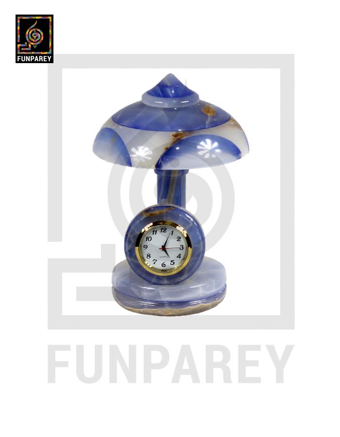 Onyx Stone Musroom Shaped Table Clock 6"