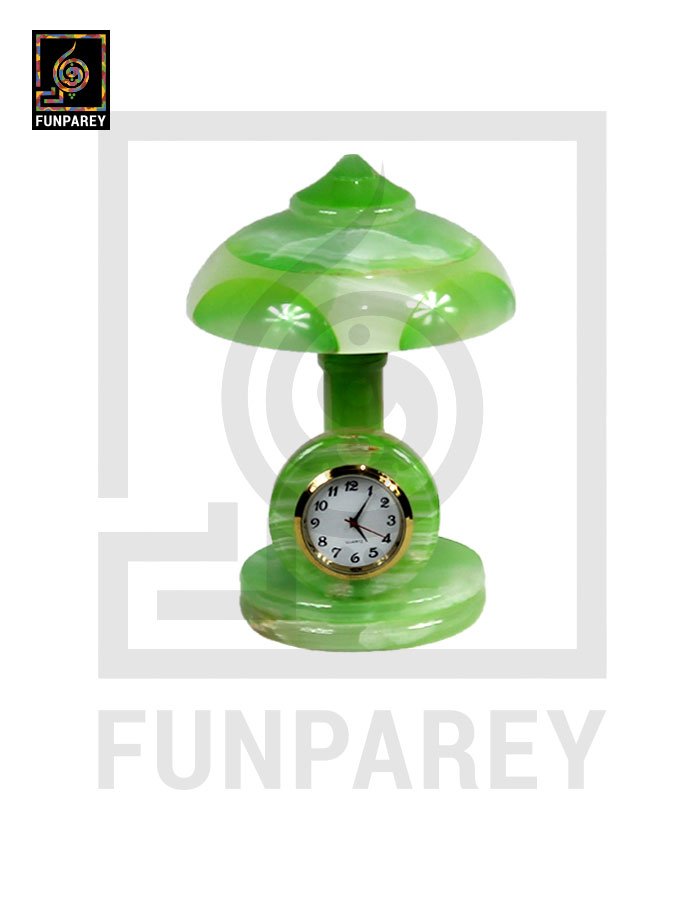 Onyx Stone Musroom Shaped Table Clock 6"