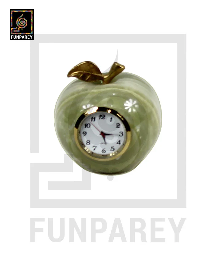 Onyx Stone Apple Shaped Round Table Clock 3"