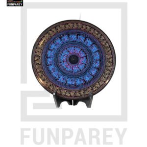 Handmade Wooden Decorative Plate with Blue Nakshi Art 8"