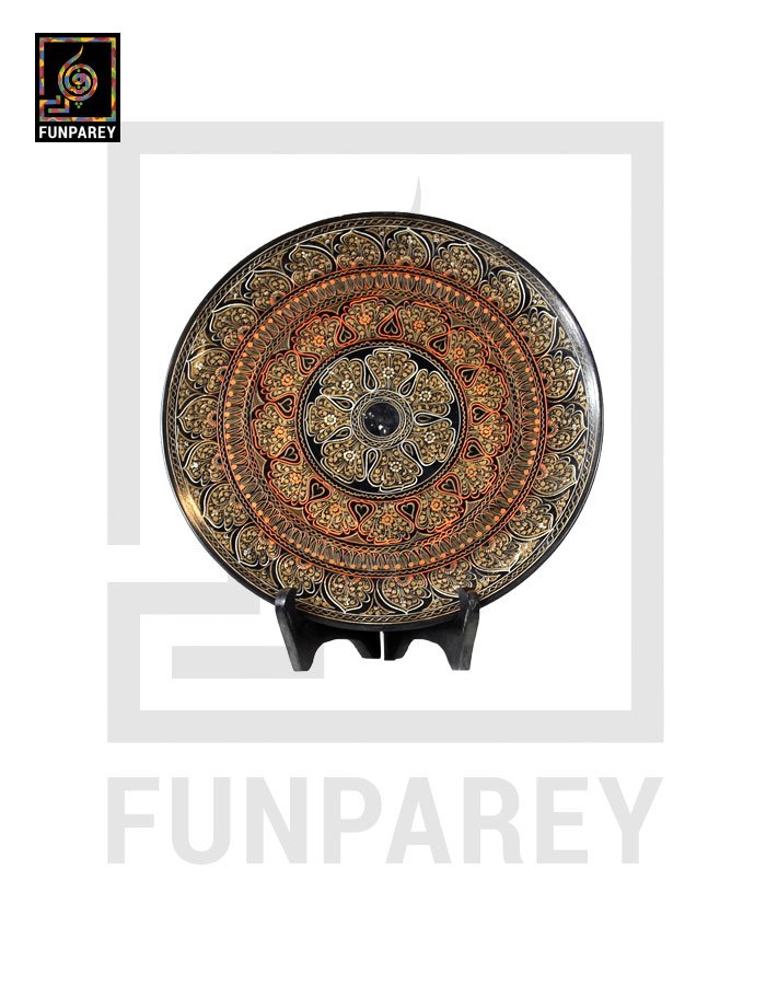 Handmade Wooden Decorative Plate with Brown Nakshi Art 8"