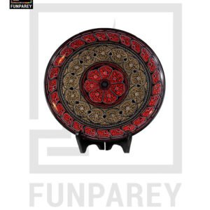 Handmade Wooden Decorative Plate with Red Nakshi Art 10"