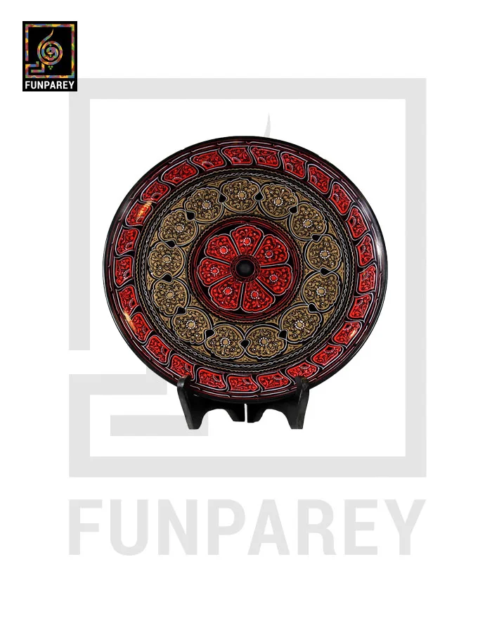 Handmade Wooden Decorative Plate with Red Nakshi Art 12"