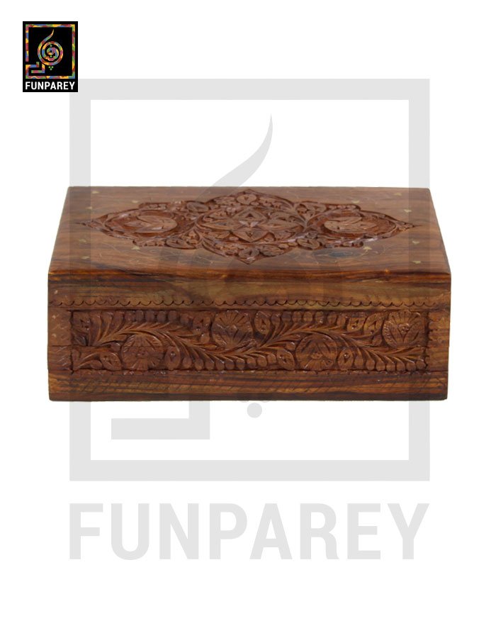 Hand Carved Wooden Storage Box With Secret Lock and Brass Work 8/12