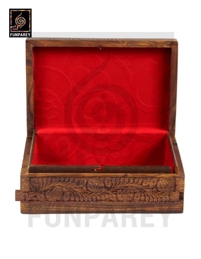 Hand Carved Wooden Storage Box With Secret Lock and Brass Work 8/12
