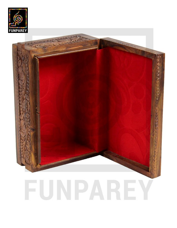 Hand Carved Wooden Storage Box With Secret Lock and Brass Work 8/12