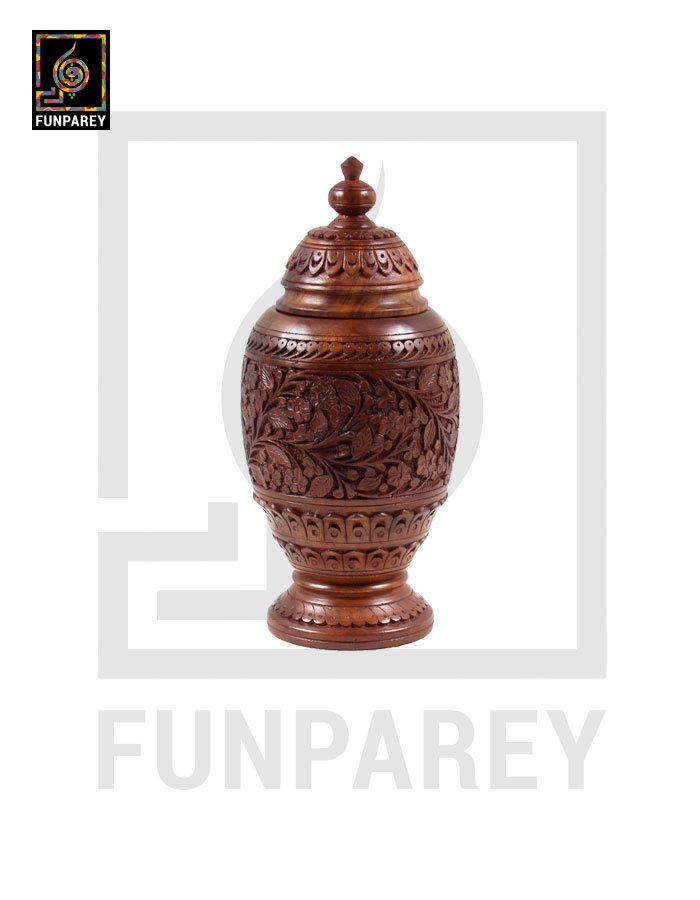 Hand Carved Wooden Jar 14"