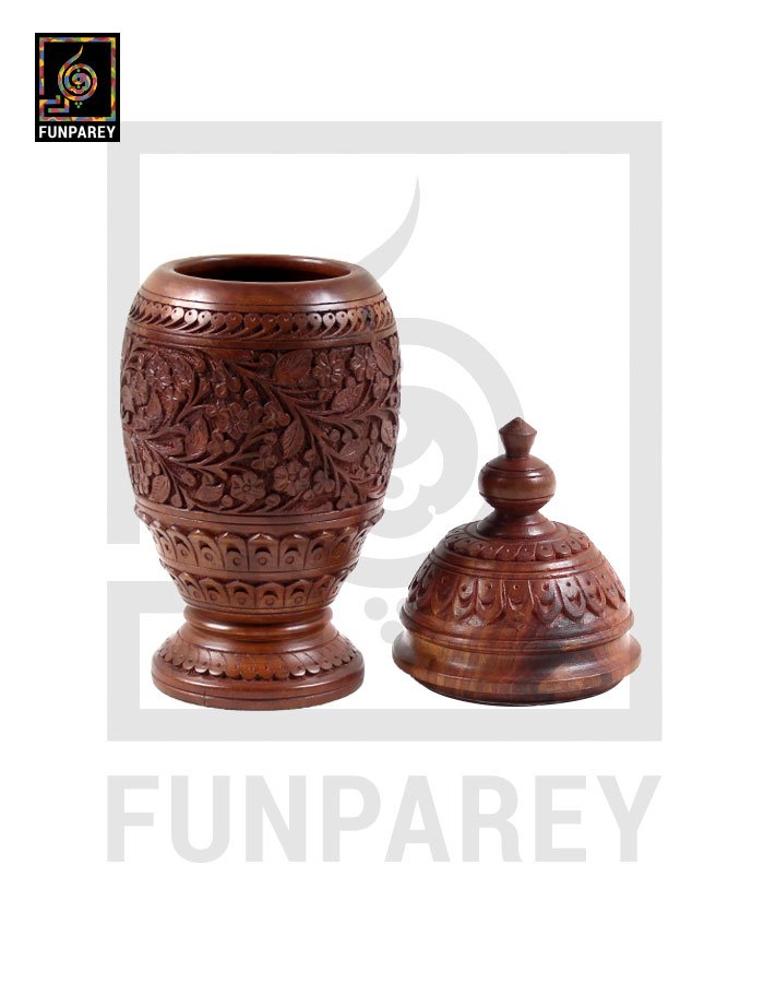 Hand Carved Wooden Jar 14"