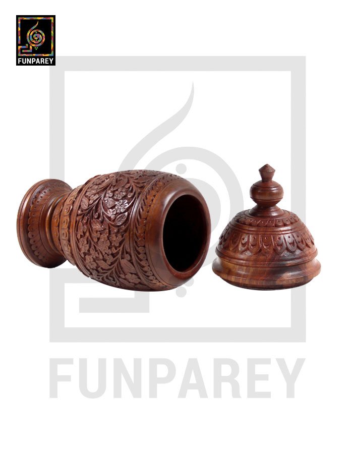 Hand Carved Wooden Jar 14"