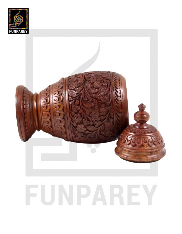 Hand Carved Wooden Jar 14"