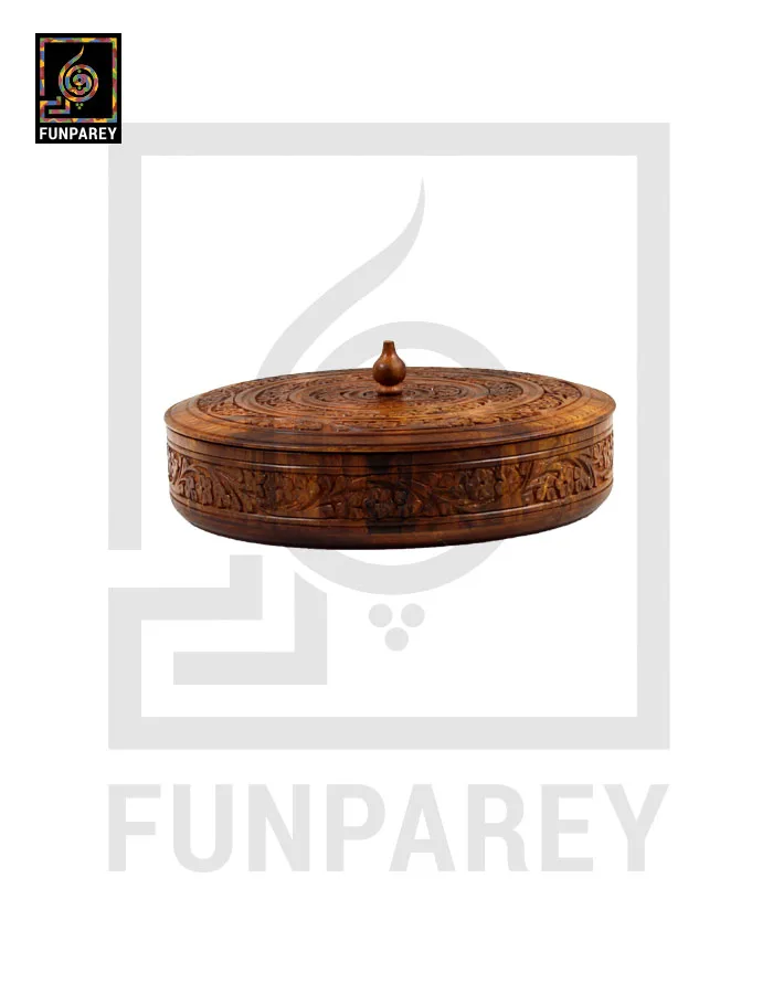 12" Hand Carved Wooden Dry Fruit Bowl Slim With Compartments