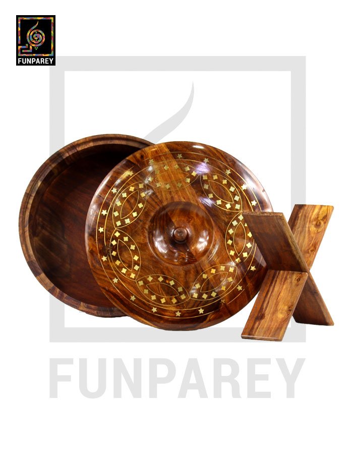 Wooden Hot Pot 12" with Brass Work and Partition Maker