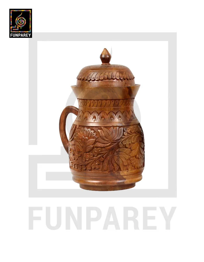 Hand Carved Wooden Jug and Goblet Set