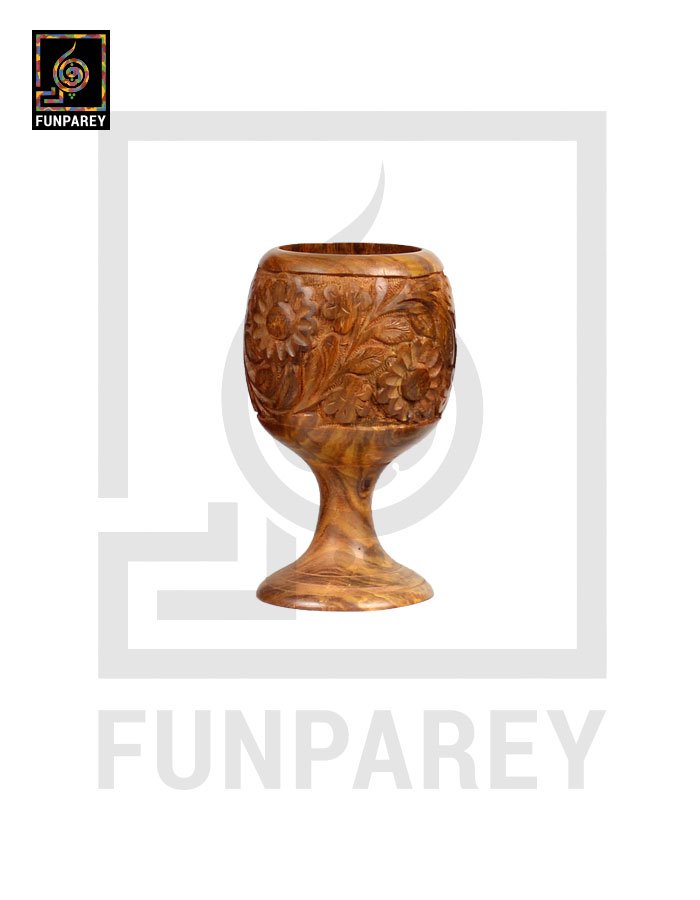 Hand Carved Wooden Jug and Goblet Set